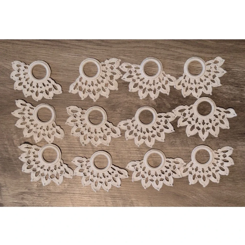 Vintage White Crochet Napkin Rings Set of 12 Boho‎ Lace Fan Pattern Table Decor